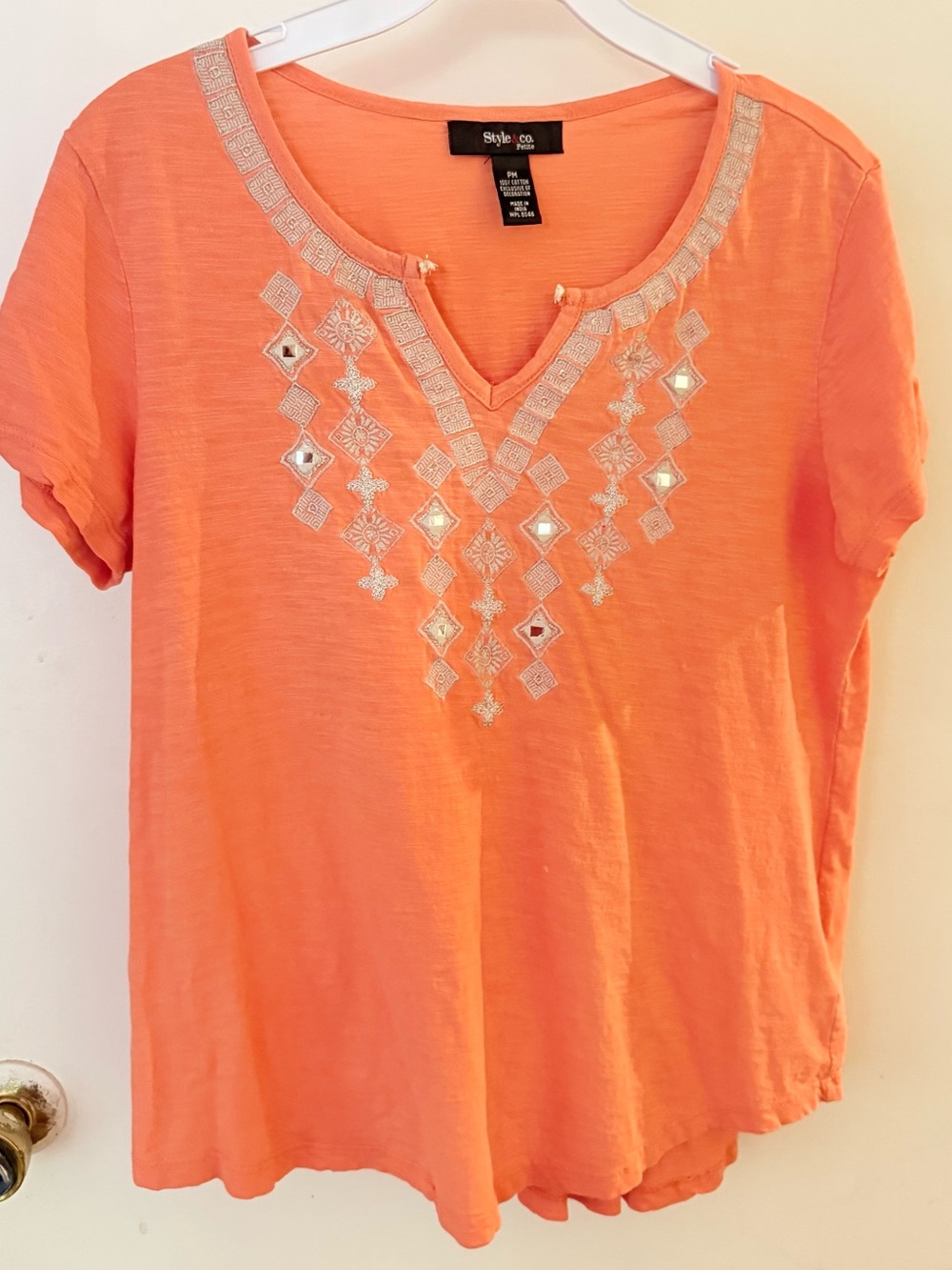 Style & Co. Orange Embellished V-Neck Women's Top